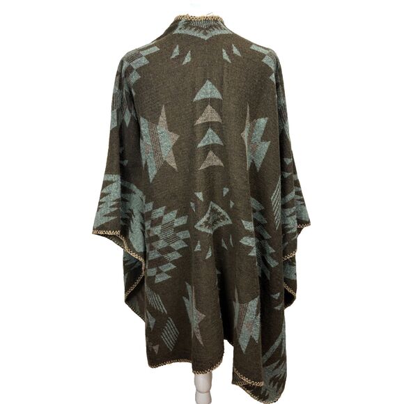 Aztec Shawl Wrap Poncho OSFM Brown Taupe Boho Southwestern Festival Cozy - Picture 3 of 4